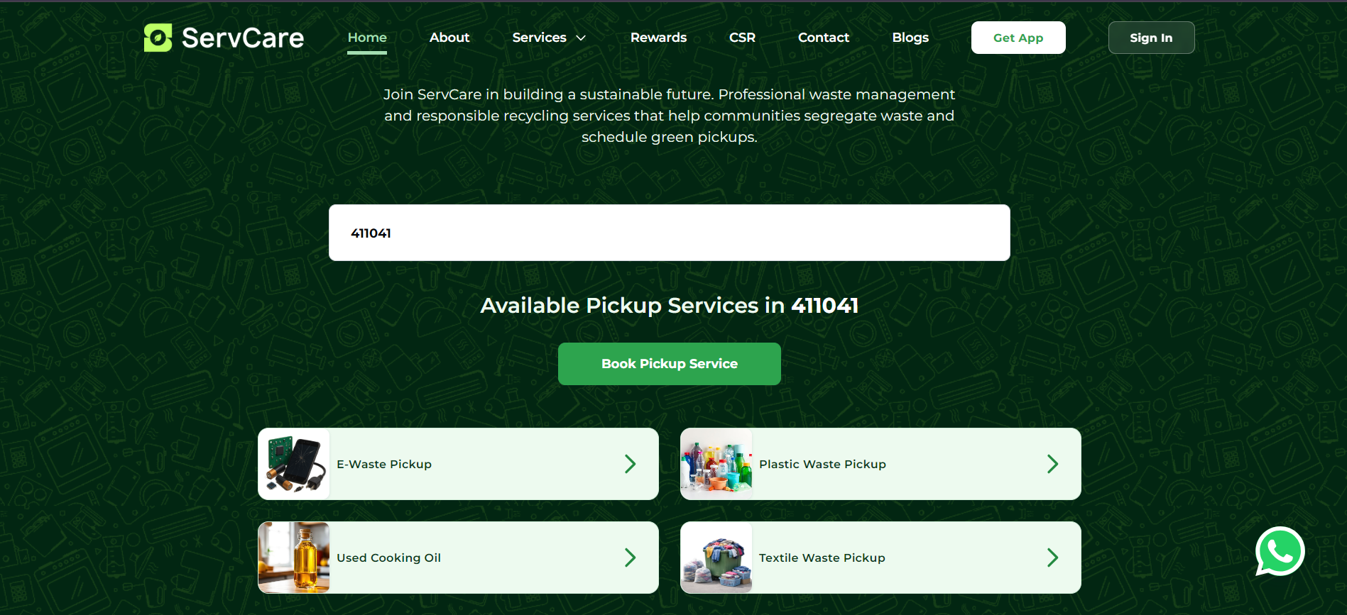 Serviceability result and pickup service grid