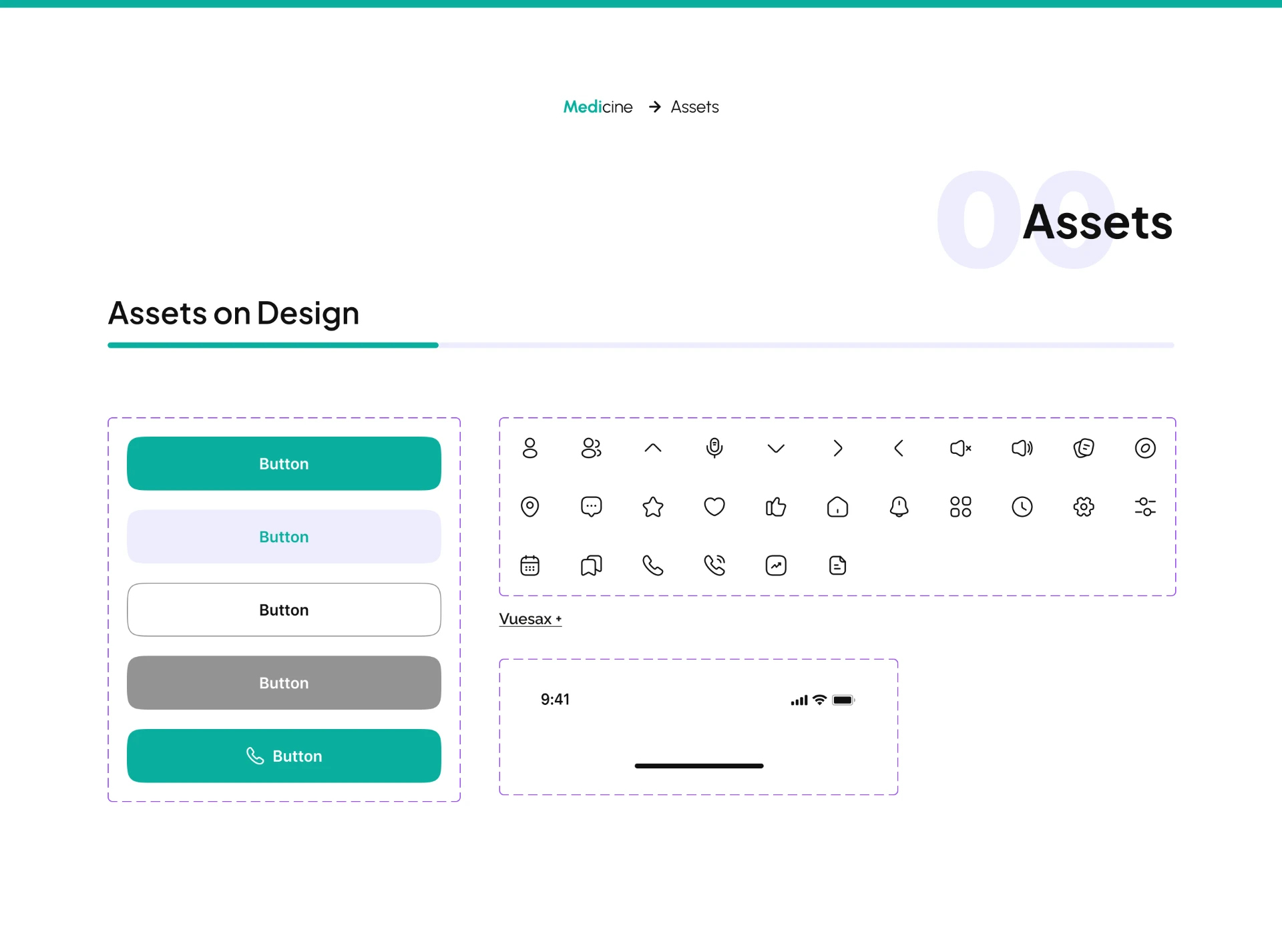 Medicine App — Assets — buttons, icon set and system components