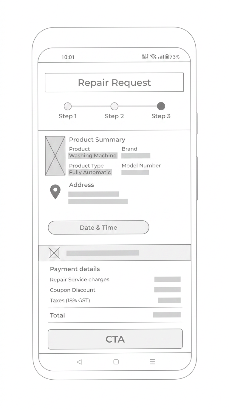 Checkout — coupon and GST breakdown laid out before the final payment sheet.
