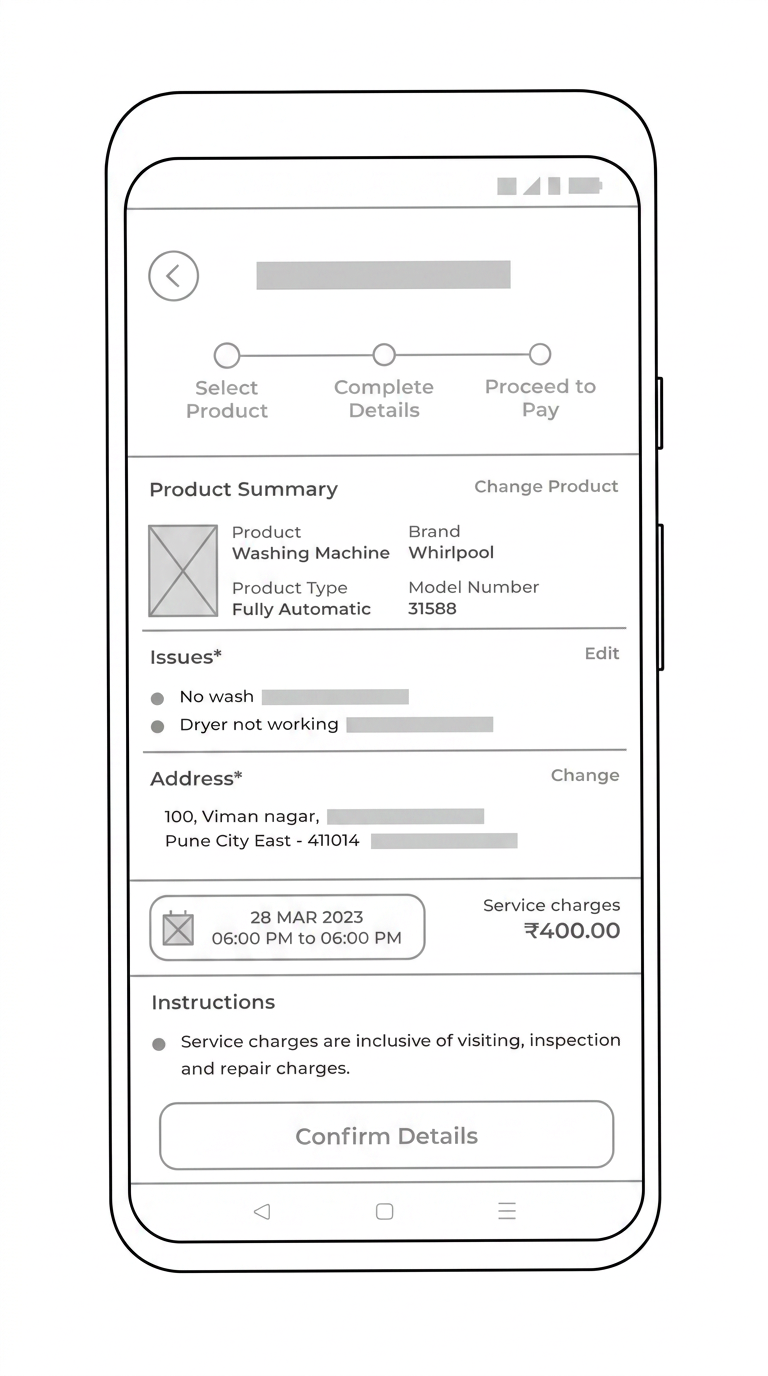 Repair request — mobile skeleton with the price summary pulled above the fold.